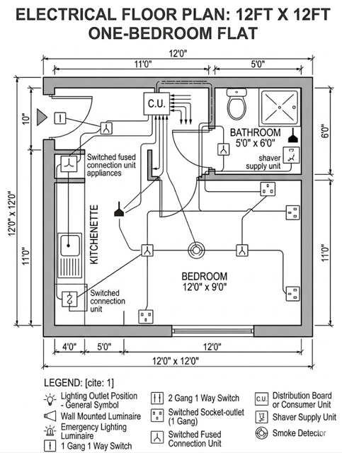 One bedroom electrical layout