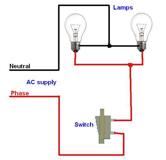 Two lamps in parallel controlled by switch
