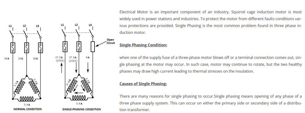 Single phasing of motor